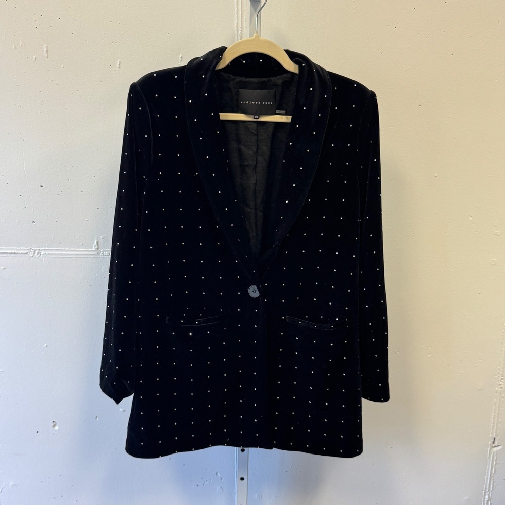 Endless Rose Velvet Studded Blazer Jacket Shawl Lapel Size XS Black Relaxed Fit